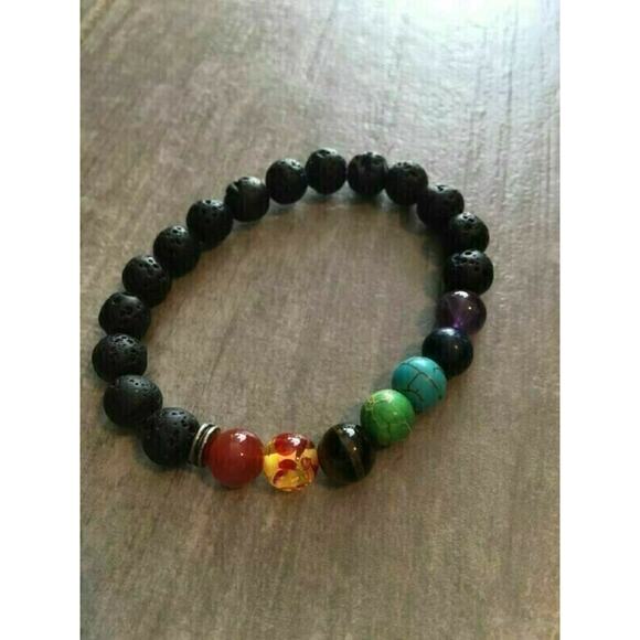 Boutique Essential Oil Diffuser Lava Stone Bracelet Aromatherapy 7 Chakra Beaded - Picture 3 of 4